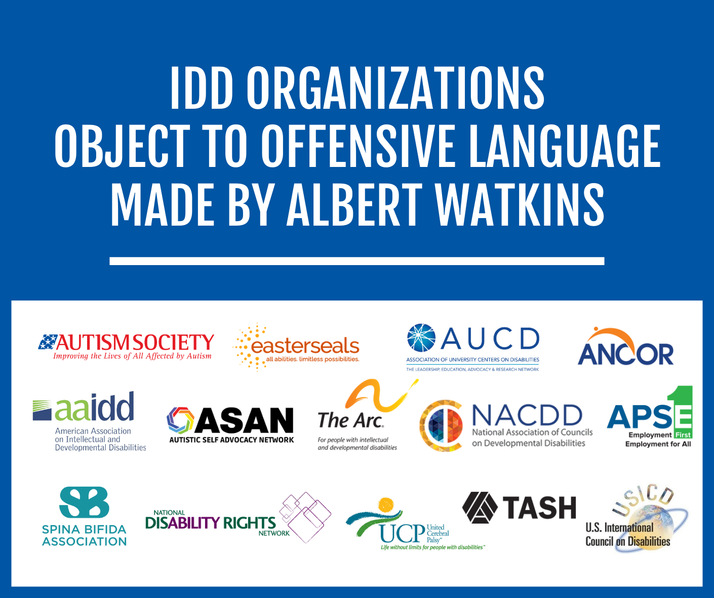 Logos of IDD Orgs Respond to Albert Watkins